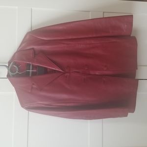 Vintage red leather skirt suit